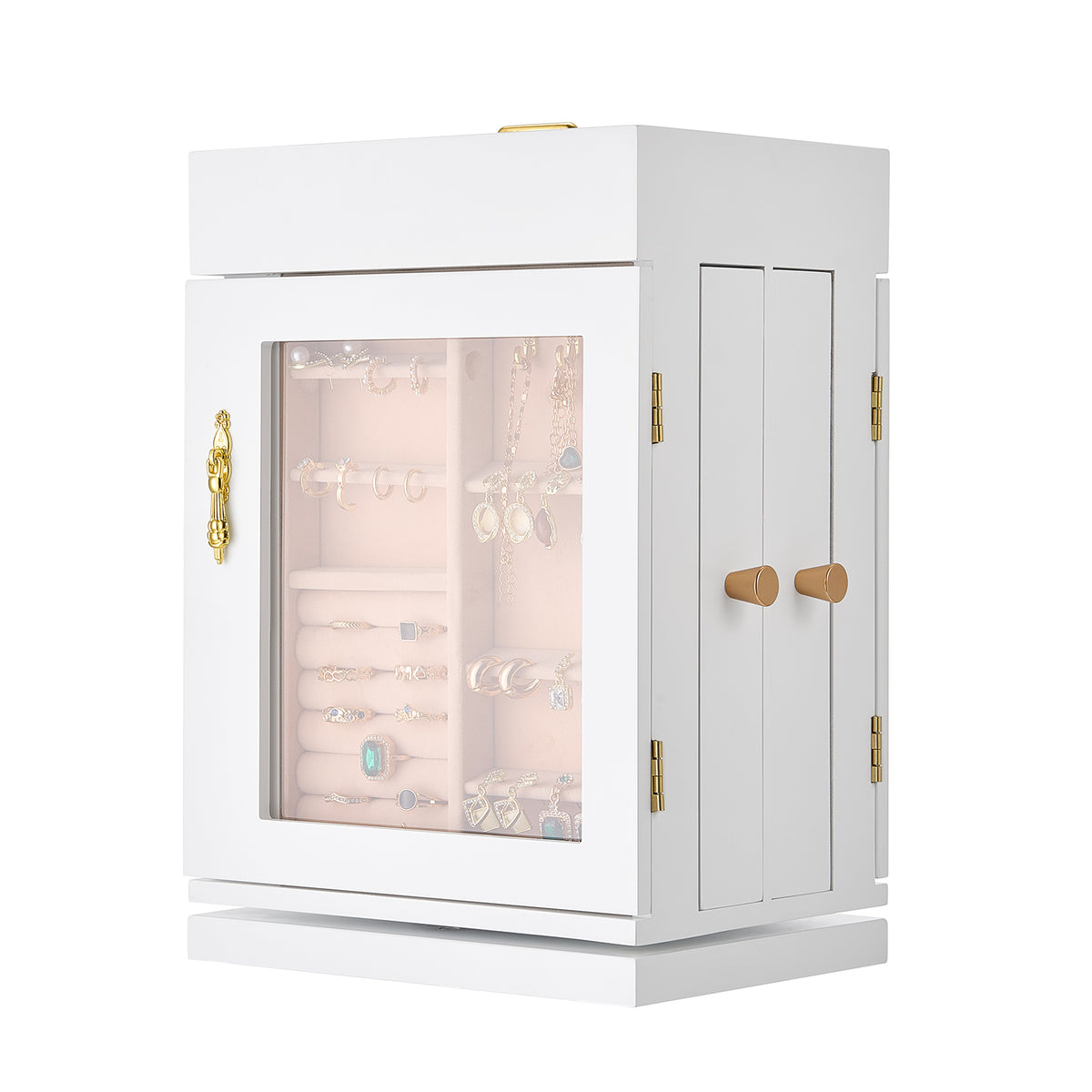 360° Rotating Jewelry Box - White MDF Storage