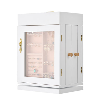 360° Rotating Jewelry Box - White MDF Storage