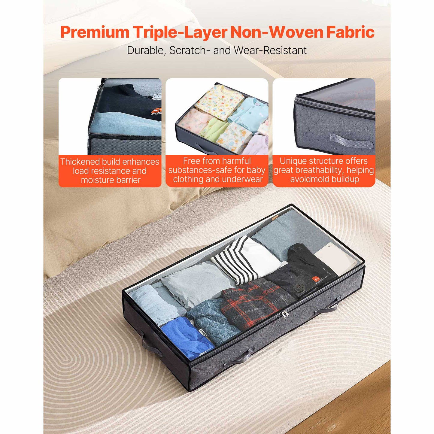 Dark Gray Under Bed Storage Box - Shoe Organizer 2 Pack for Bedroom