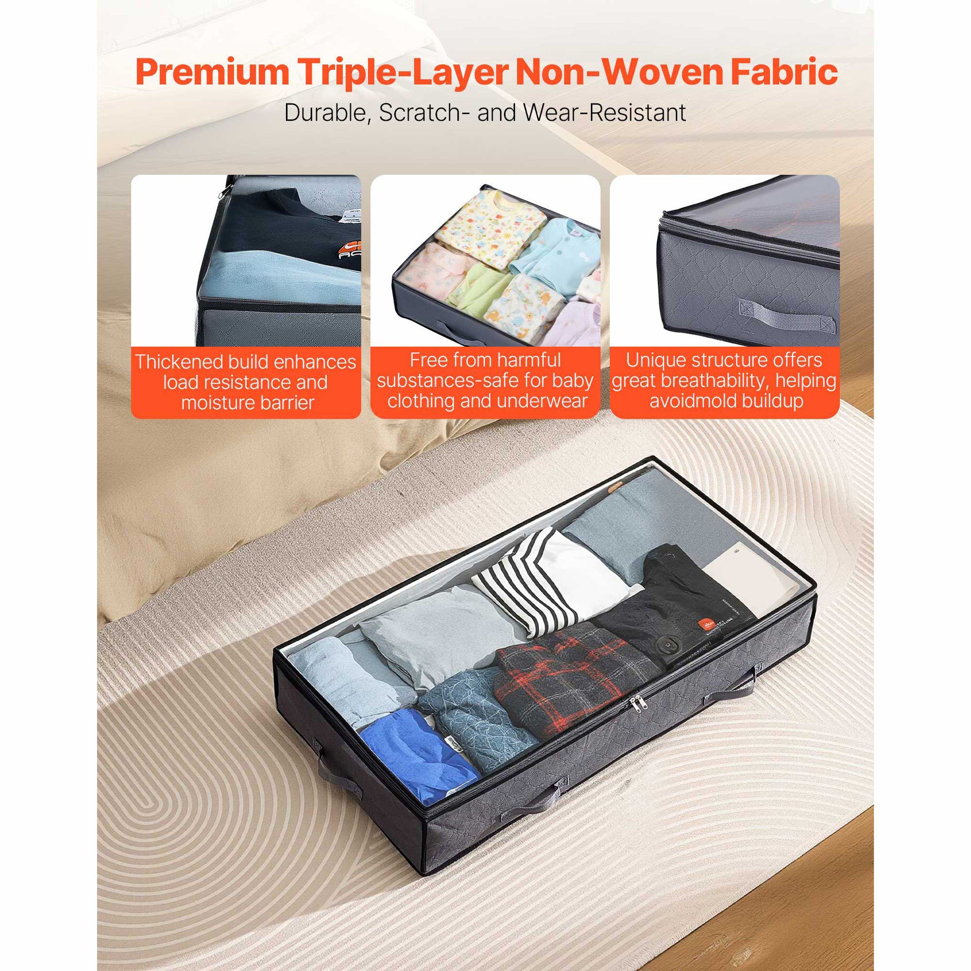 Dark Gray Under Bed Storage Box - Shoe Organizer 2 Pack for Bedroom