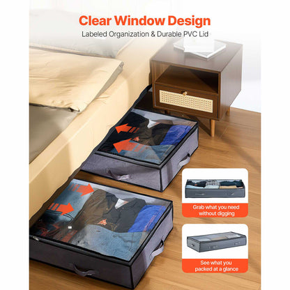 Dark Gray Under Bed Storage Box - Shoe Organizer 2 Pack for Bedroom