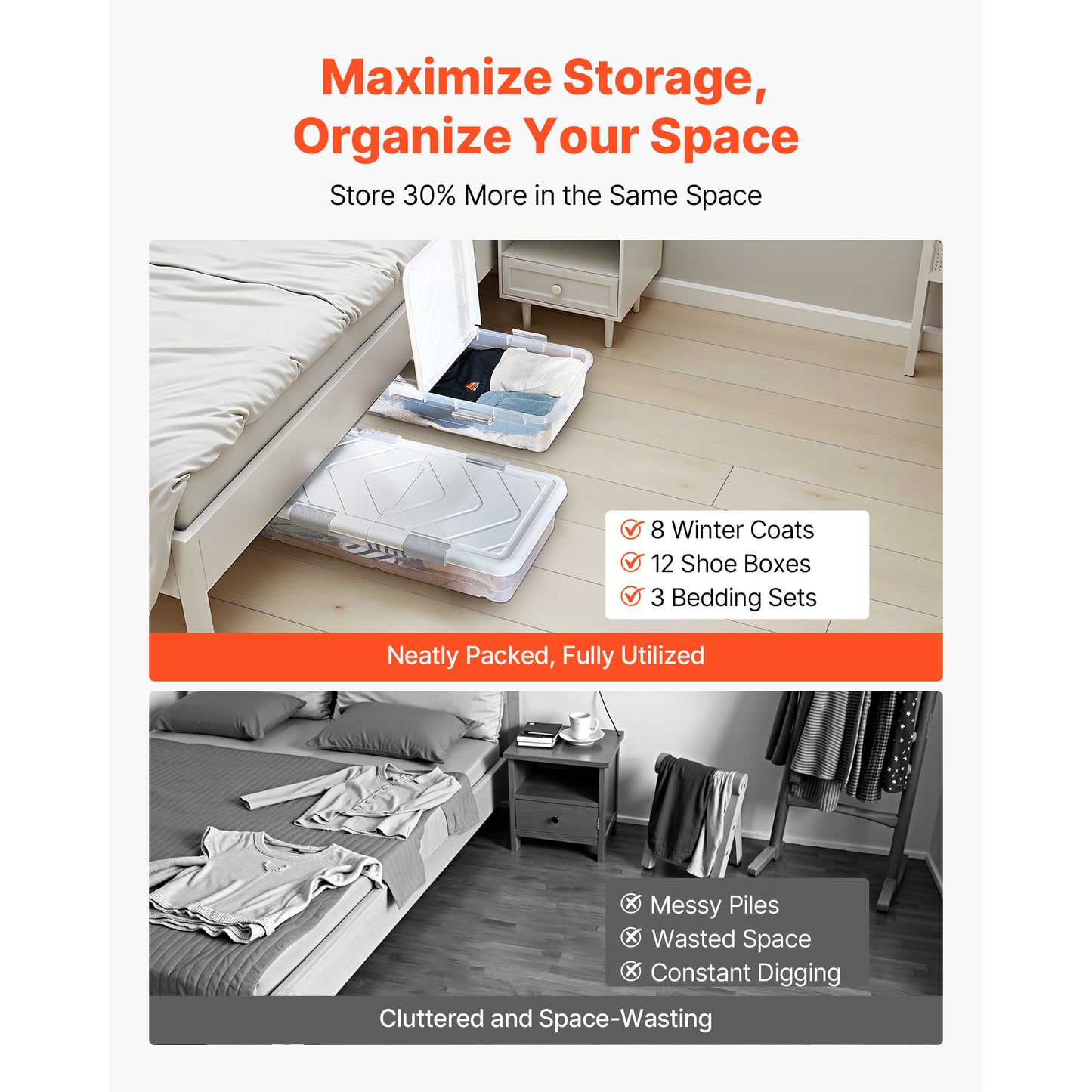 Large Grey Under Bed Storage Bags 2 Pack
