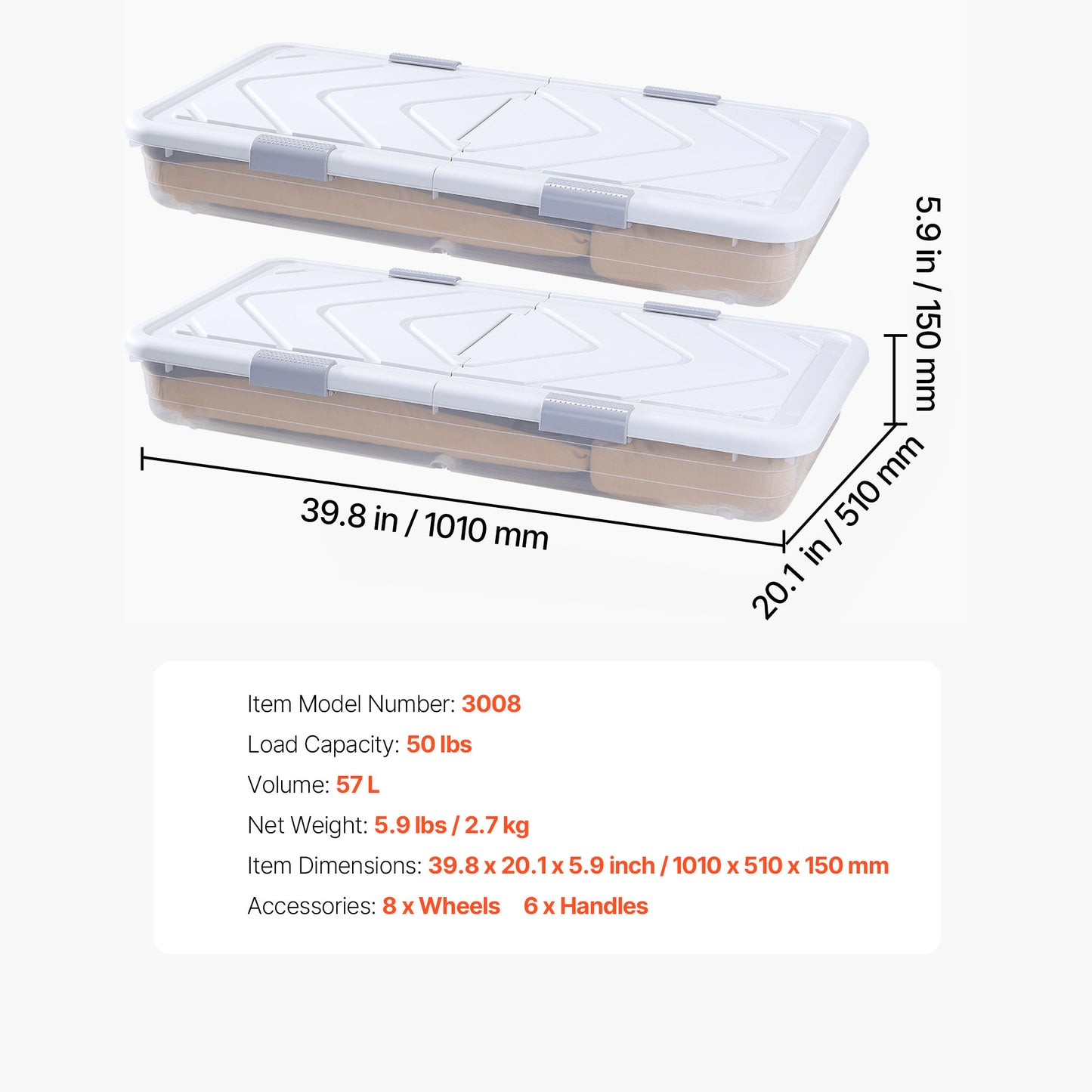 Large Grey Under Bed Storage Bags 2 Pack