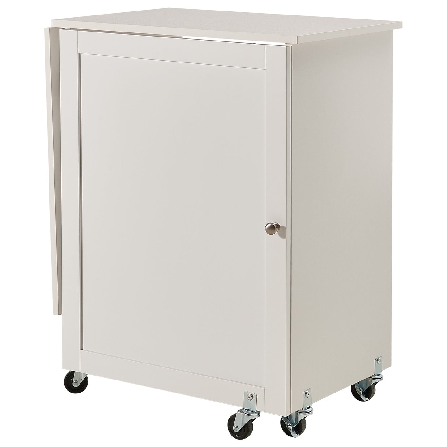 Folding Sewing Table with Storage Shelves & Wheels - White MDF