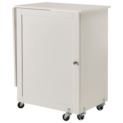 Folding Sewing Table with Storage Shelves & Wheels - White MDF