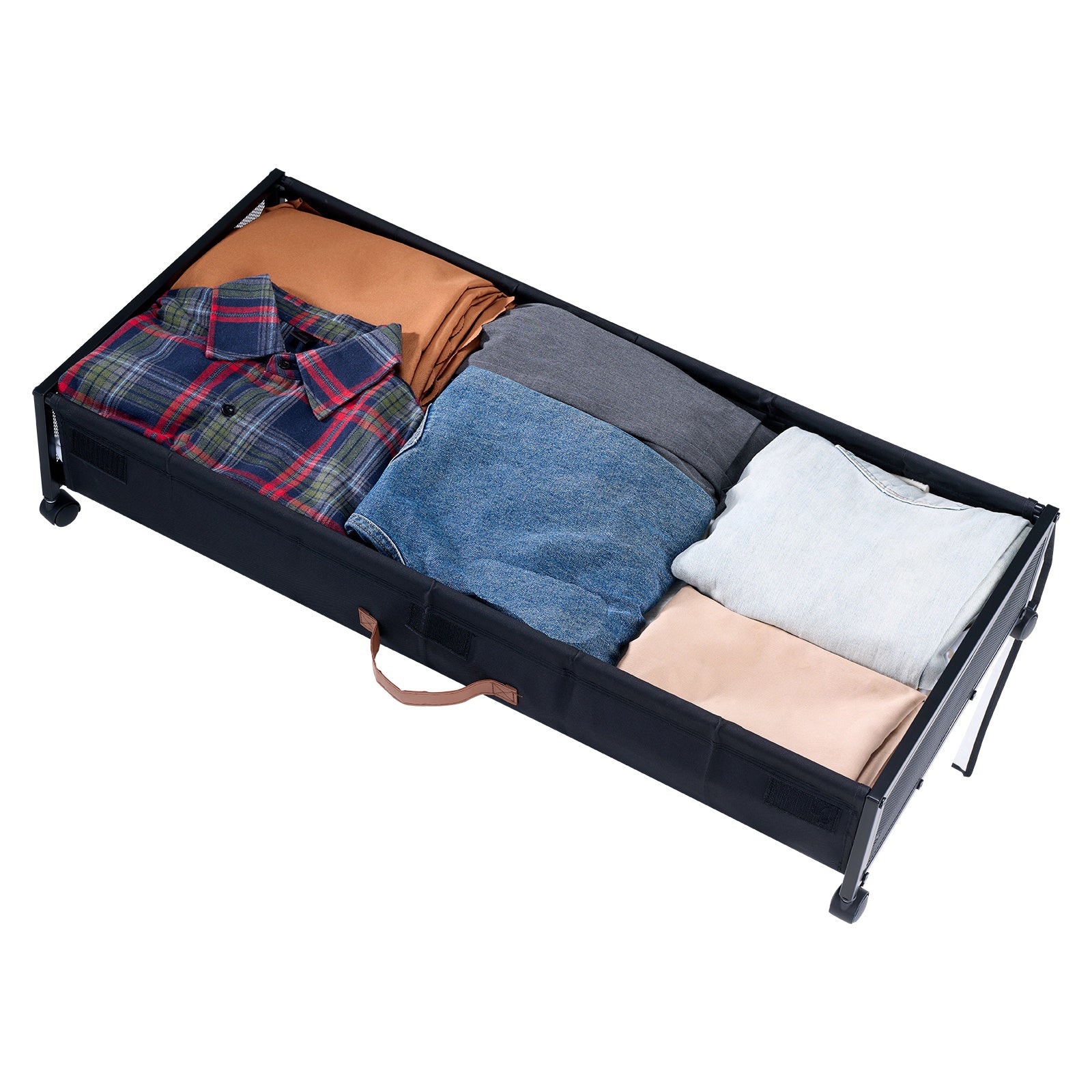 Black Oxford Under Bed Storage with Rolling Casters for Heavy Items for Bedroom