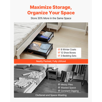 Black Oxford Under Bed Storage with Rolling Casters for Heavy Items for Bedroom