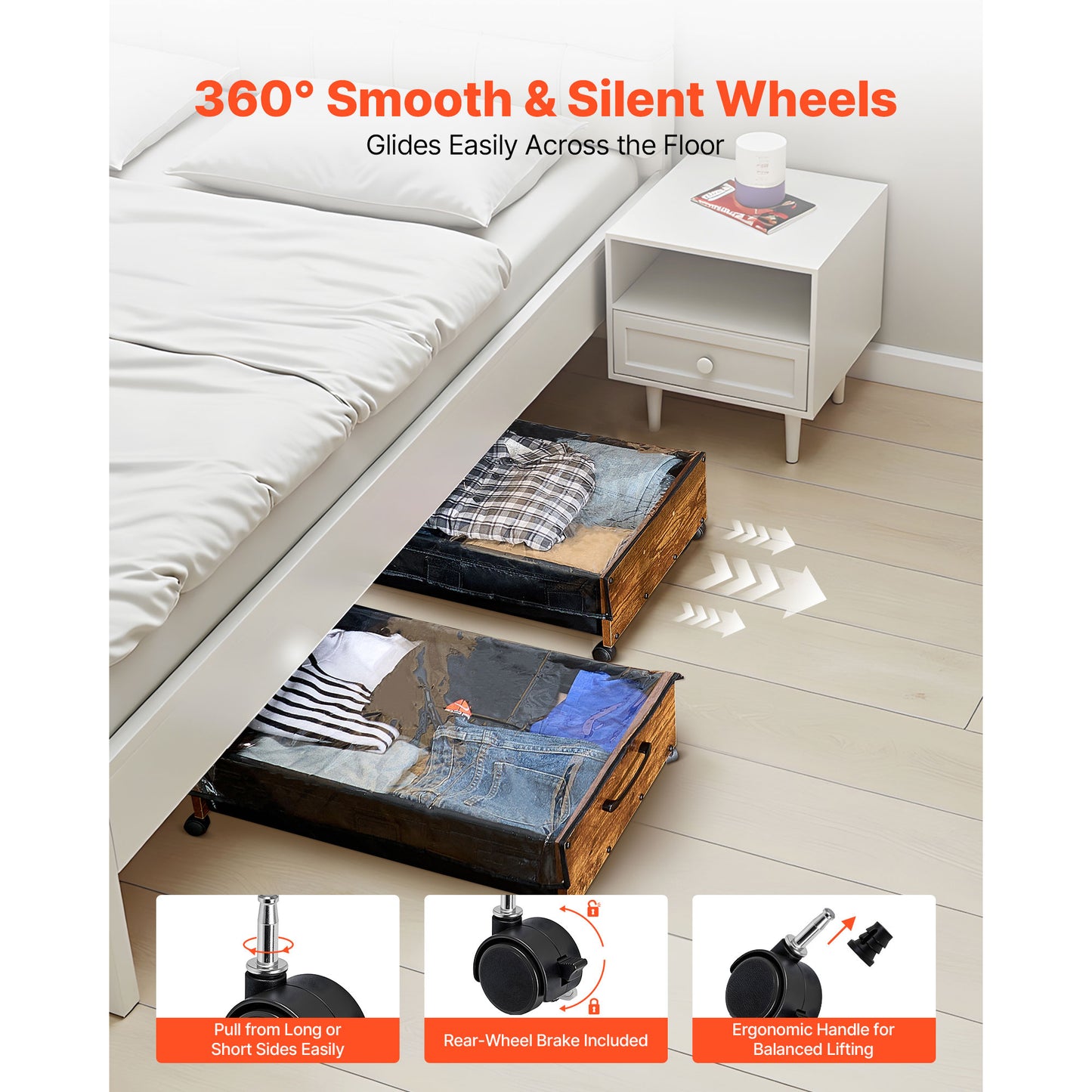 Brown Under Bed Storage with Wheels - 25.6 x 18.1 Inch for Bedroom