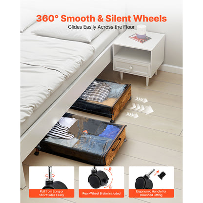 Brown Under Bed Storage with Wheels - 25.6 x 18.1 Inch for Bedroom