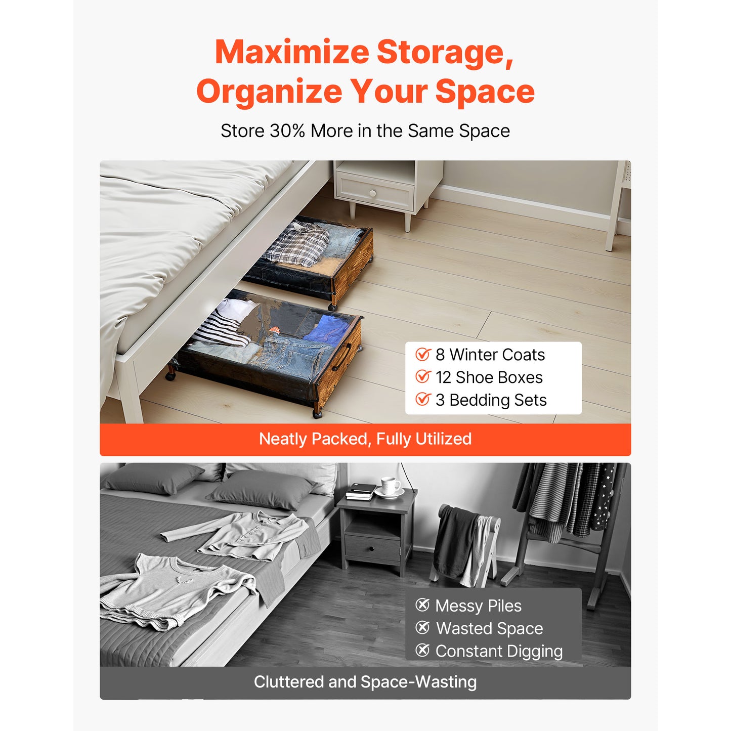 Brown Under Bed Storage with Wheels - 25.6 x 18.1 Inch for Bedroom