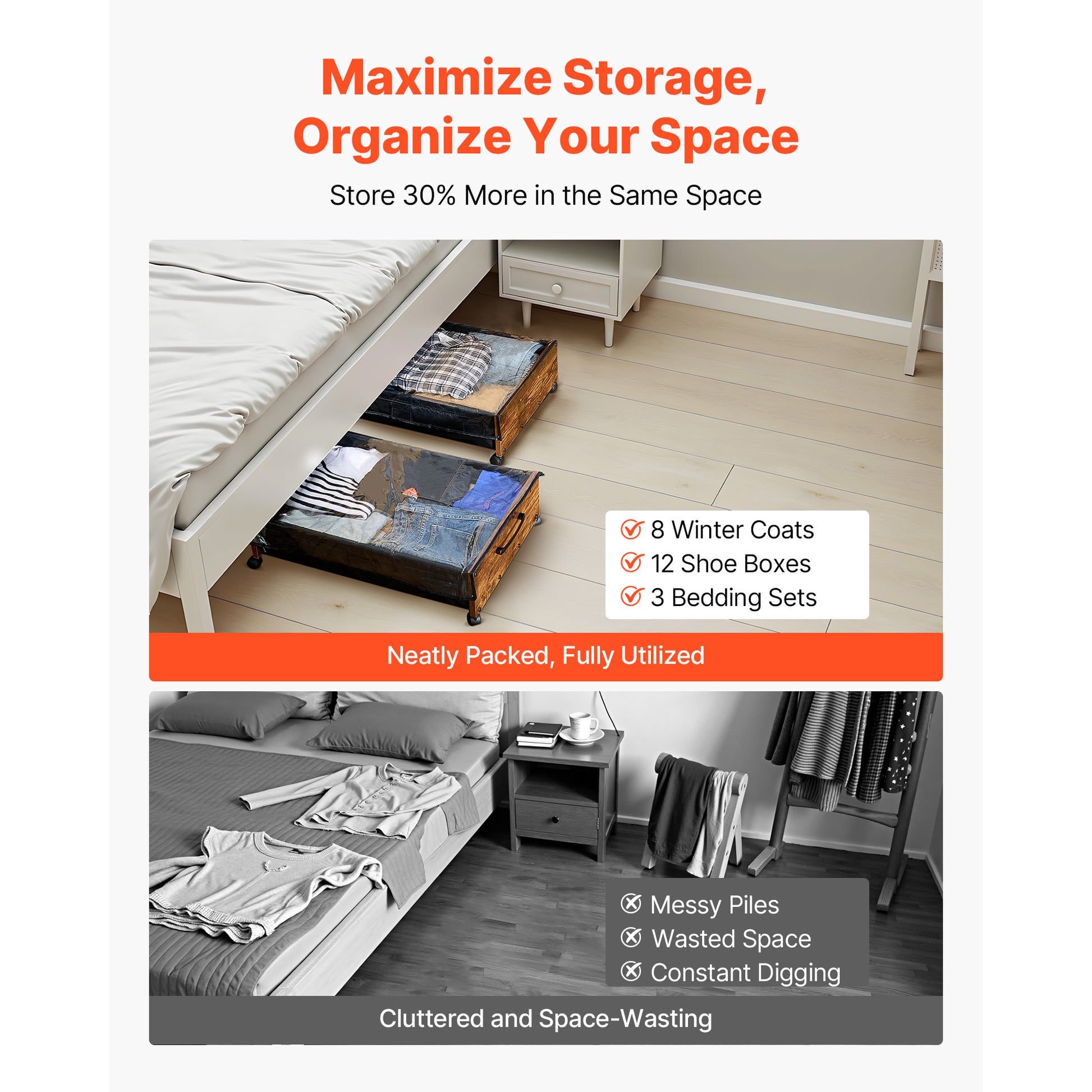 Brown Under Bed Storage with Wheels - 25.6 x 18.1 Inch for Bedroom