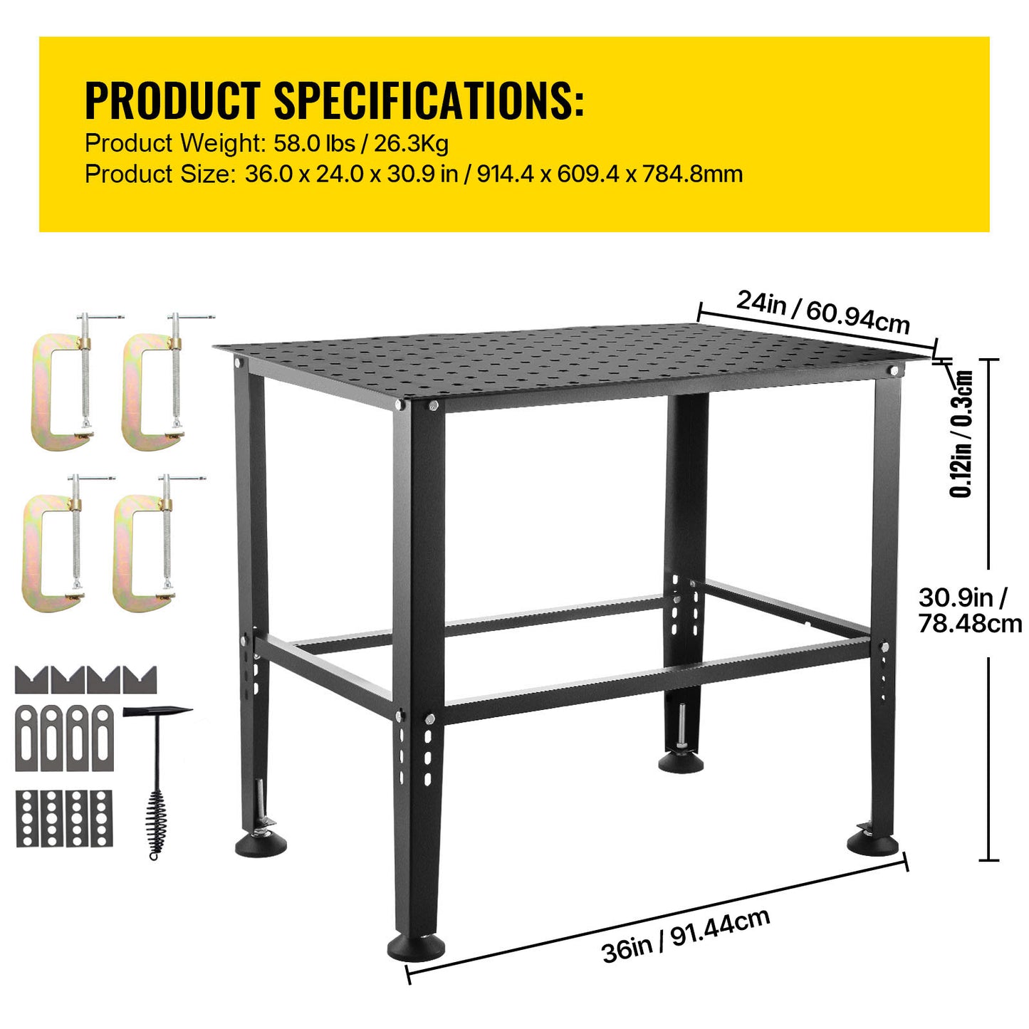 36" x 24" Steel Welding Table - 800 lb Capacity