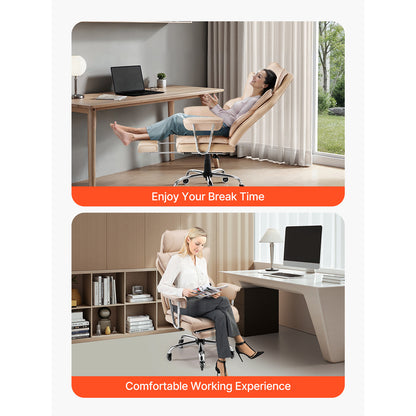 Beige Coffee Office Chair - Comfortable Recline, 400 lb Capacity