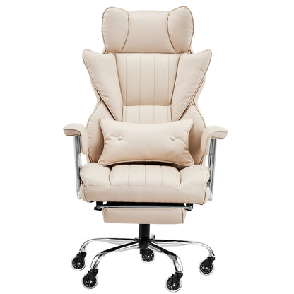 Executive Office Chair with Footrest, 400 lbs Capacity With Heavy Duty PU Leather Wide Office Chair, Big and Tall Reclining Office Chairs with Lumbar Support, Strong Metal Base Quiet Wheels, Khaki