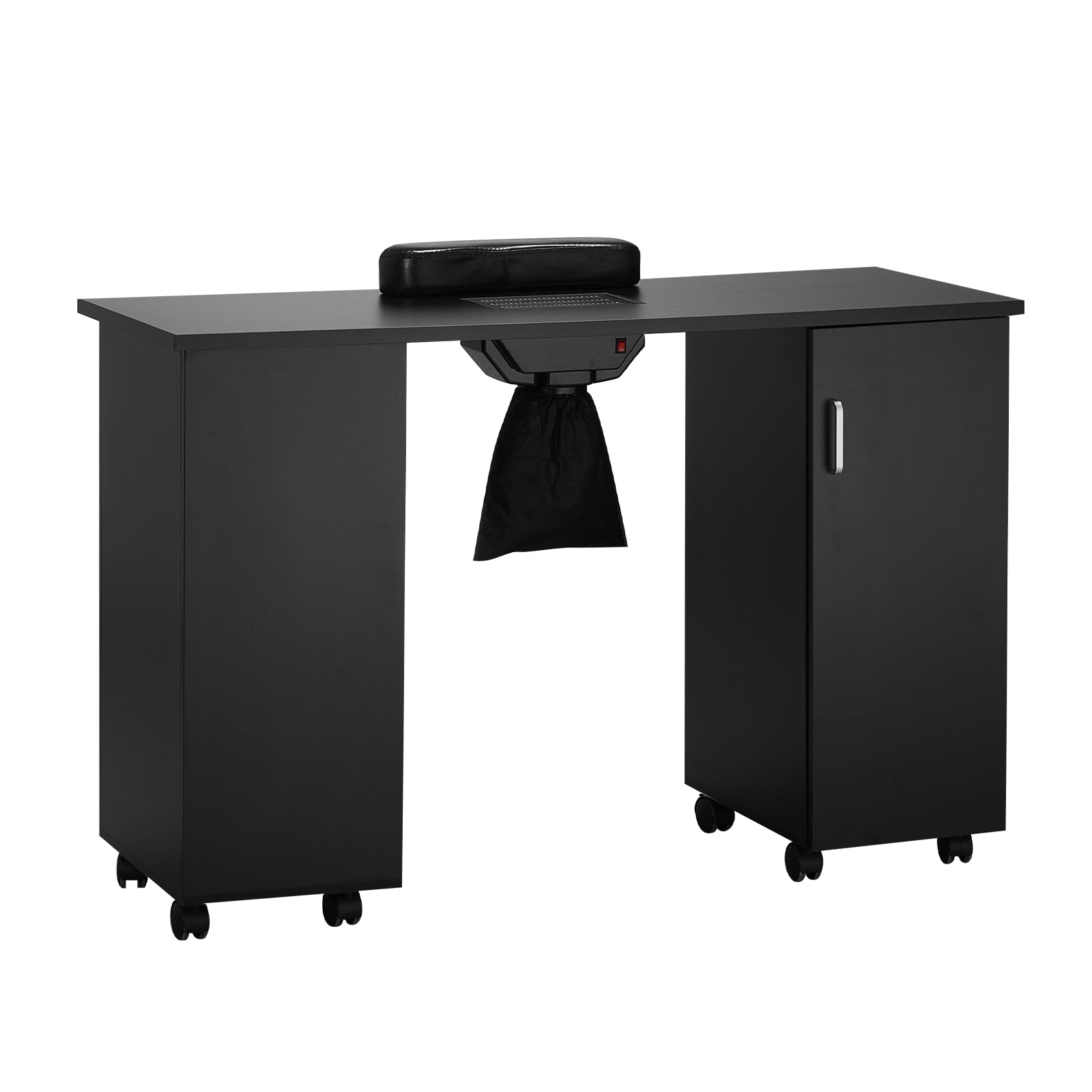Black Nail Tech Desk - Mobile Manicure Table with Dust Collector for Home Office