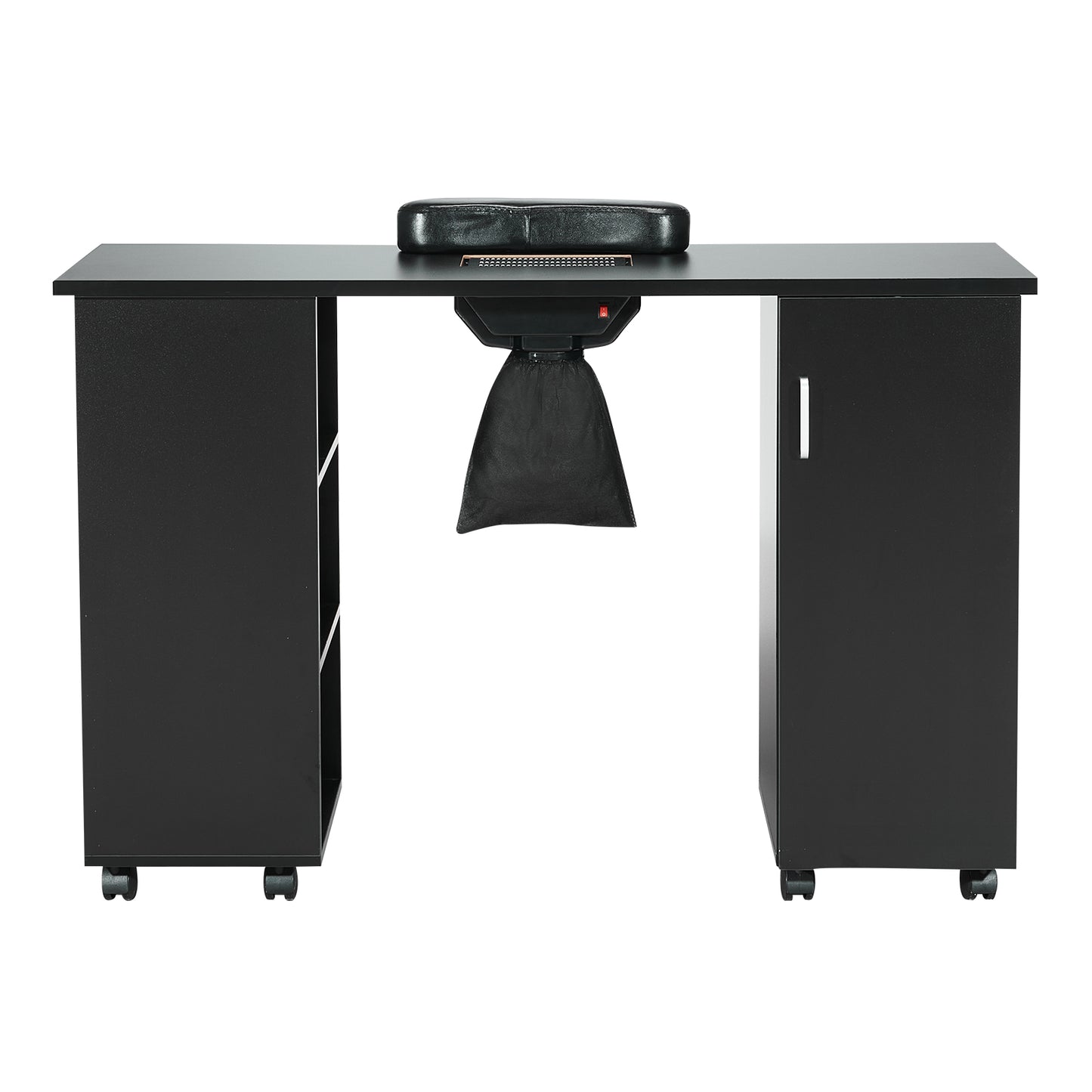 Black Nail Tech Desk - Mobile Manicure Table with Dust Collector for Home Office