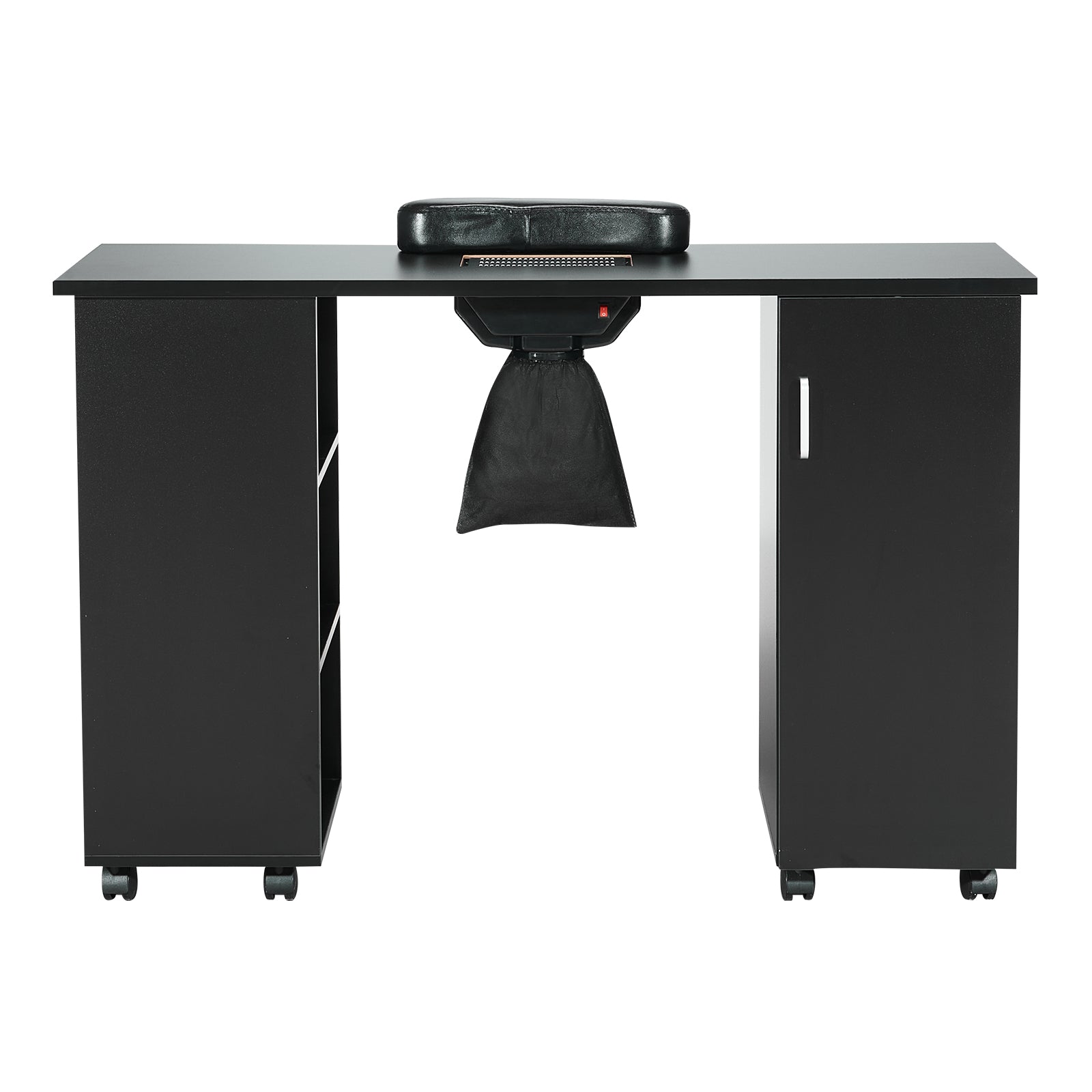 Black Nail Tech Desk - Mobile Manicure Table with Dust Collector for Home Office