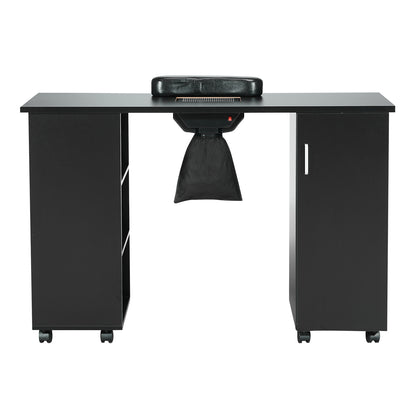 Black Nail Tech Desk - Mobile Manicure Table with Dust Collector for Home Office