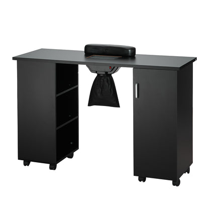 Black Nail Tech Desk - Mobile Manicure Table with Dust Collector for Home Office
