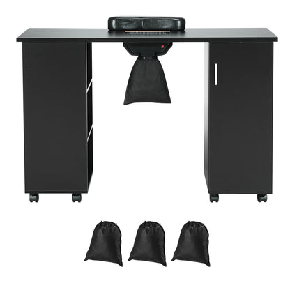 Manicure Table, Nail Table Station with Electric Dust Collector, Moveable Nail Tech Desk with 8 Wheels (4 Lockable), 3 Dust Bag & Wrist Rest, MDF Nail Art Workstation for Spa Beauty Salon, Black