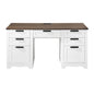 Executive Desk, Farmhouse Office Table with Charging Station, Heavy Duty Particle Board Executive Table with Storage Drawers, 200 LBS Load Capacity, Easy Assembly, for Work Study Writing, Walnut