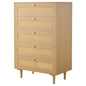 5 Drawer Rattan Dresser, Modern Closet Dresser for Bedroom, Natural Rattan Chest of Drawers with Metal Handles & Wooden Legs, Chest Clothing Organizer & Storage for Bedroom, Living Room, Hallway