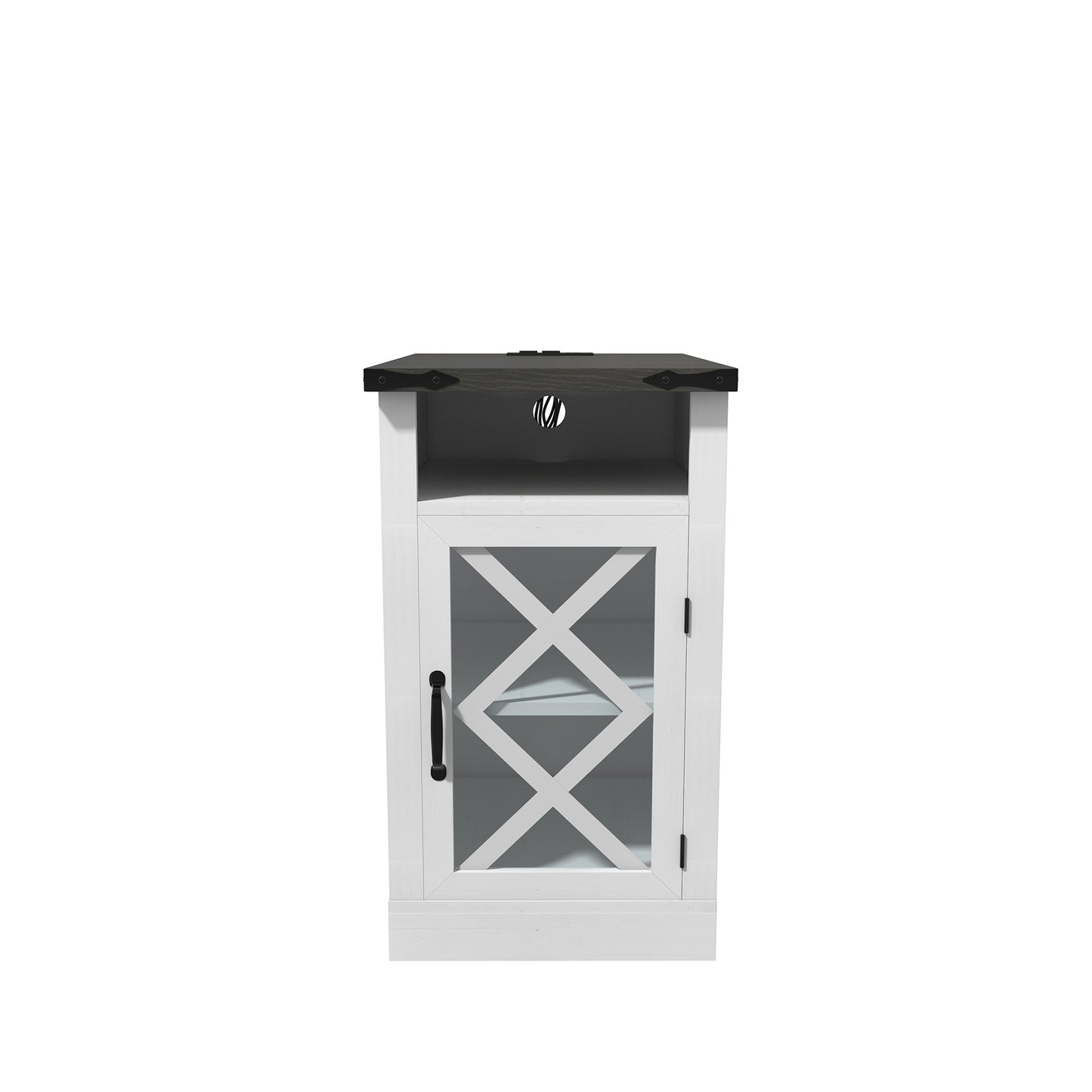 Farmhouse Nightstand with Barn Door - White & Storage