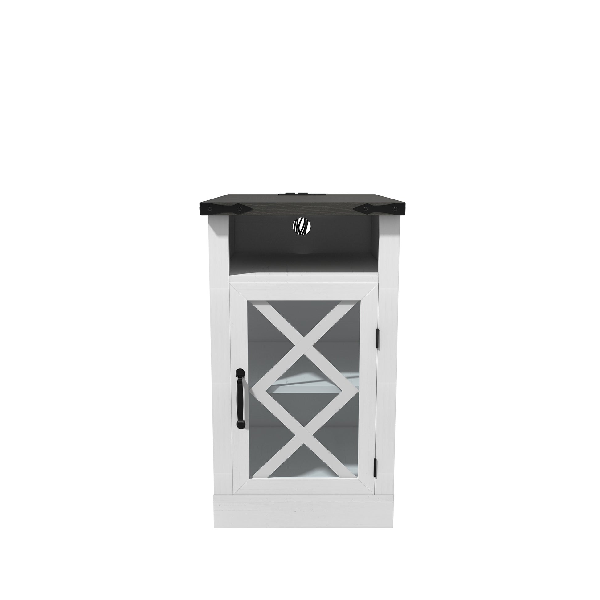 Farmhouse Nightstand with Barn Door - White & Storage