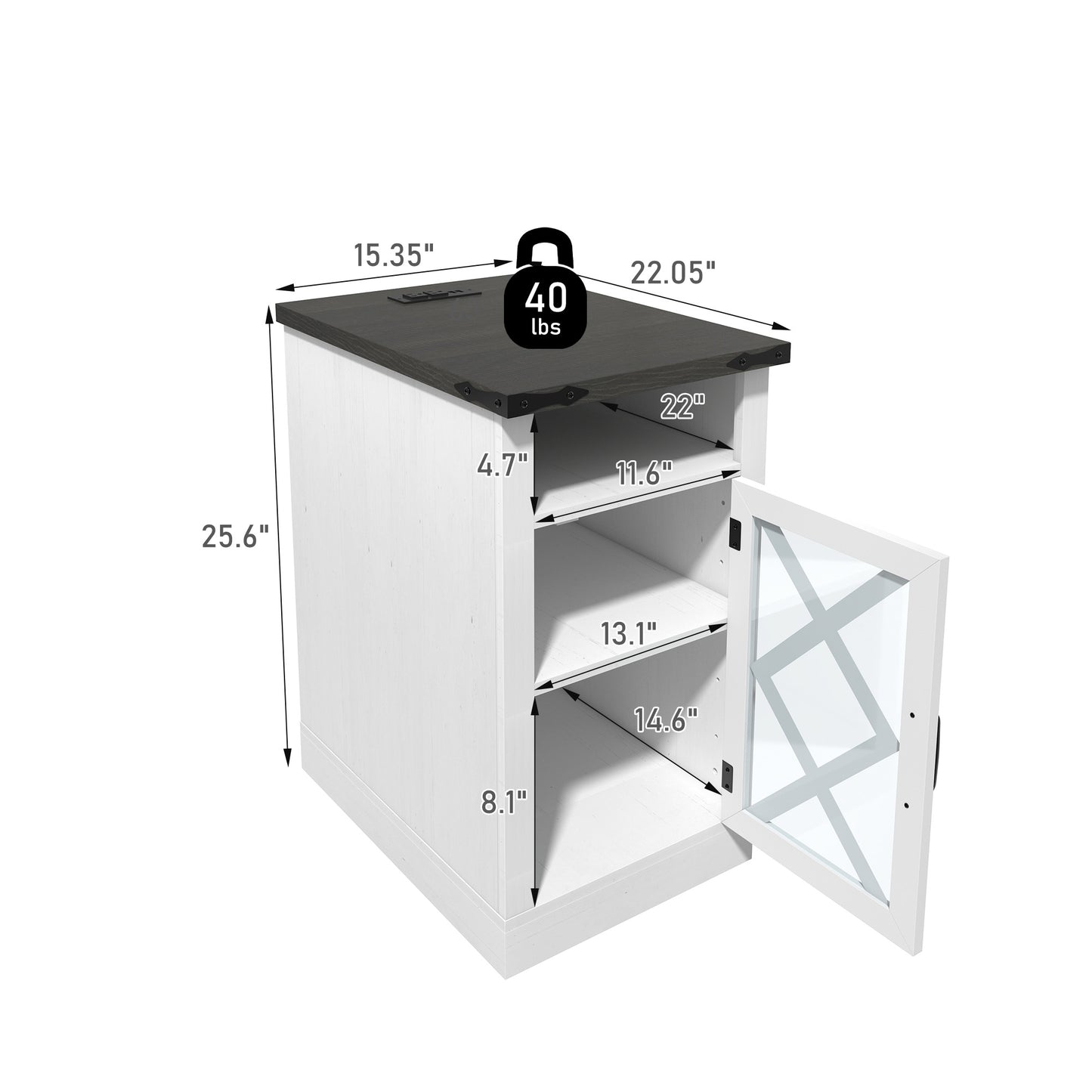 Farmhouse Nightstand with Barn Door - White & Storage