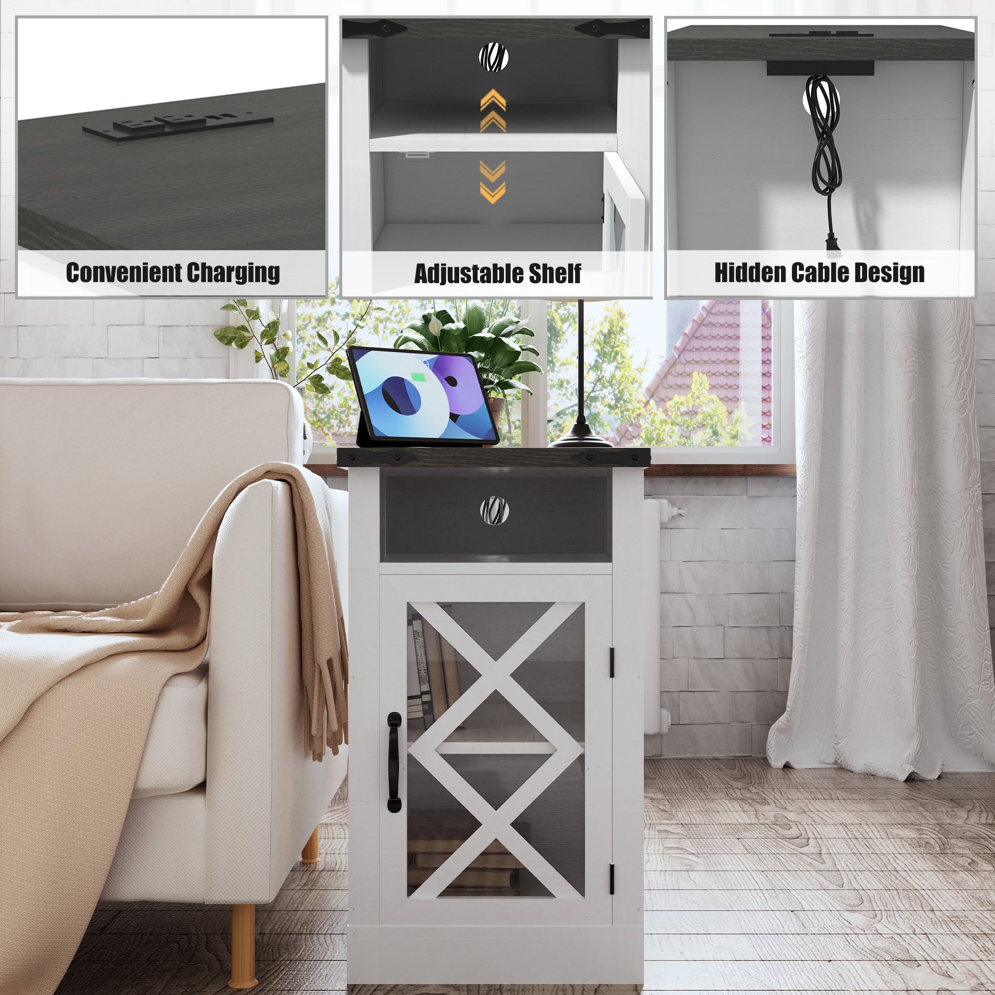 Farmhouse Nightstand with Barn Door - White & Storage