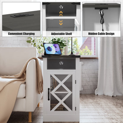 Farmhouse Nightstand with Barn Door - White & Storage
