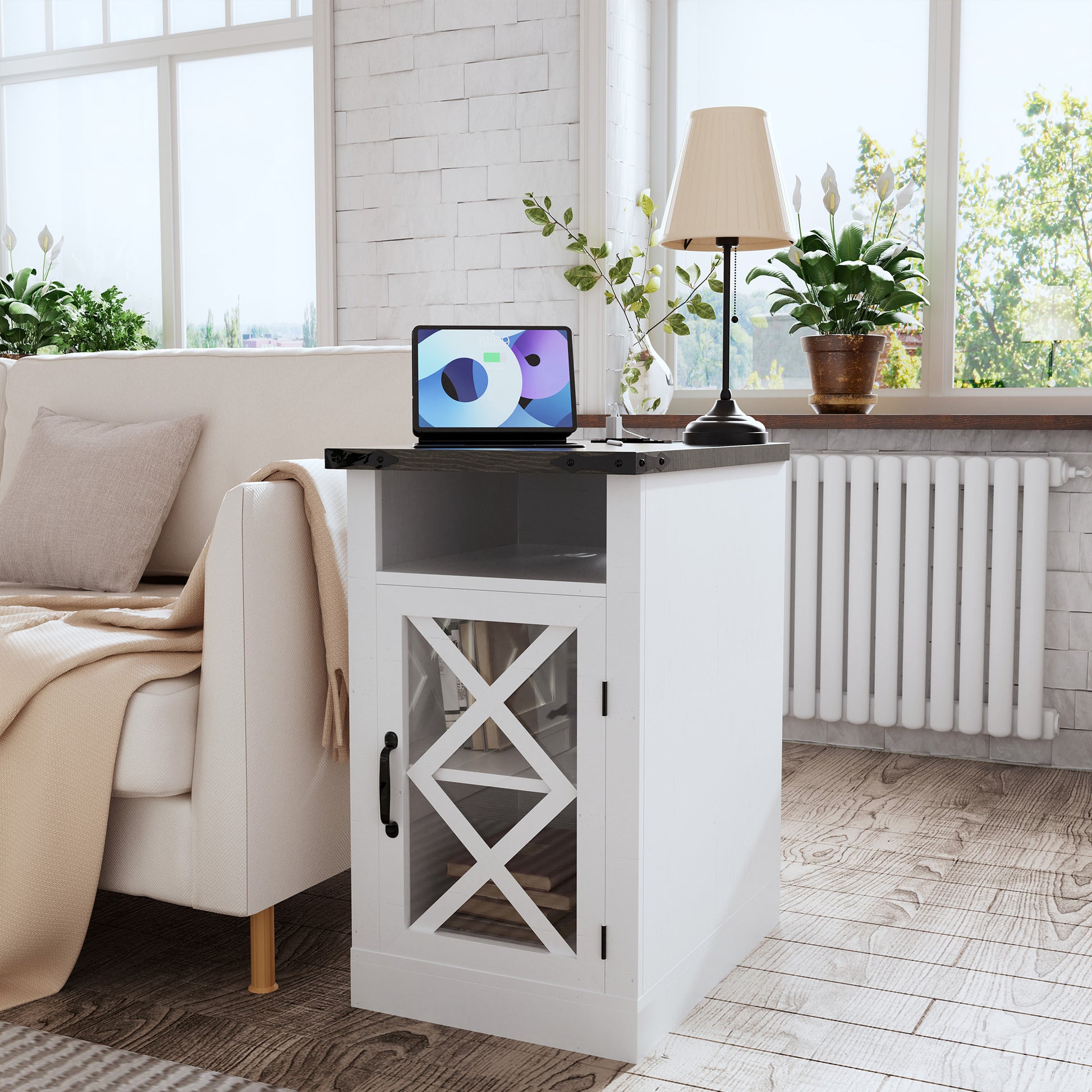 Farmhouse Nightstand with Barn Door - White & Storage
