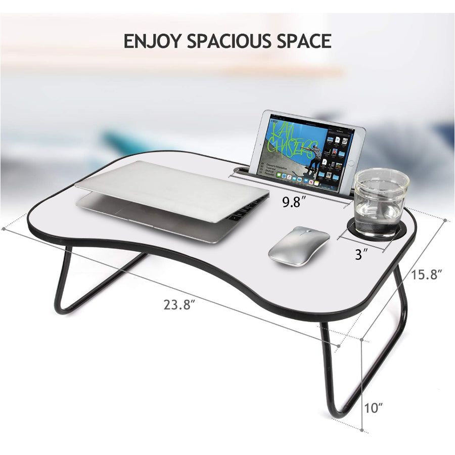 Foldable Laptop Desk - Gray+White Matte Metal & Wood for Home Office