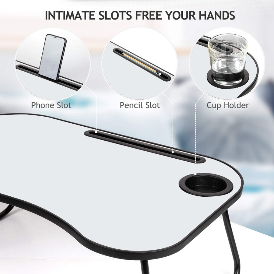Foldable Laptop Desk - Gray+White Matte Metal & Wood for Home Office