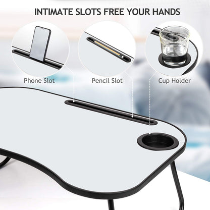Foldable Laptop Desk - Gray+White Matte Metal & Wood for Home Office
