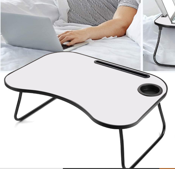 Foldable Laptop Desk - Gray+White Matte Metal & Wood for Home Office