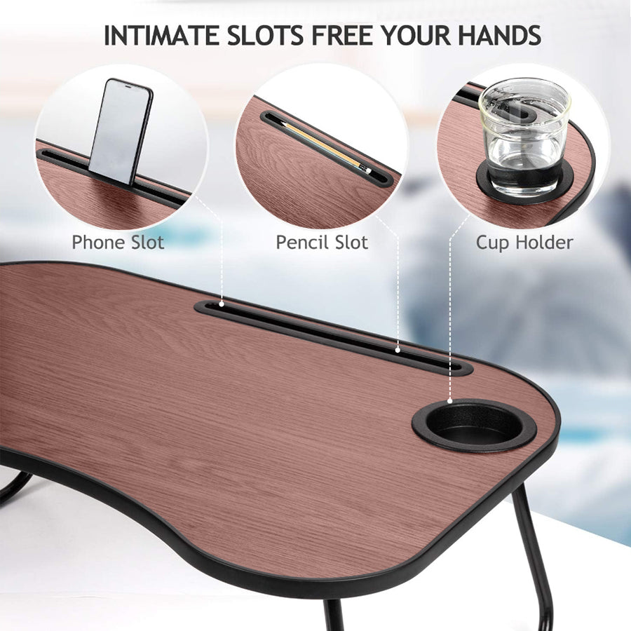 Portable Lap Desk - Brown Metal & Wood Folding Tray