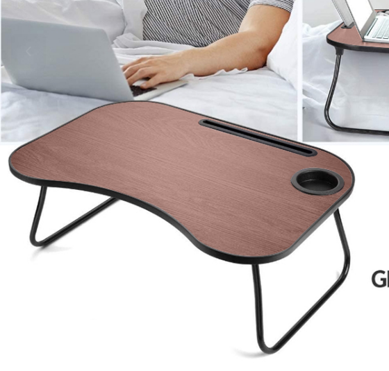 Portable Lap Desk - Brown Metal & Wood Folding Tray