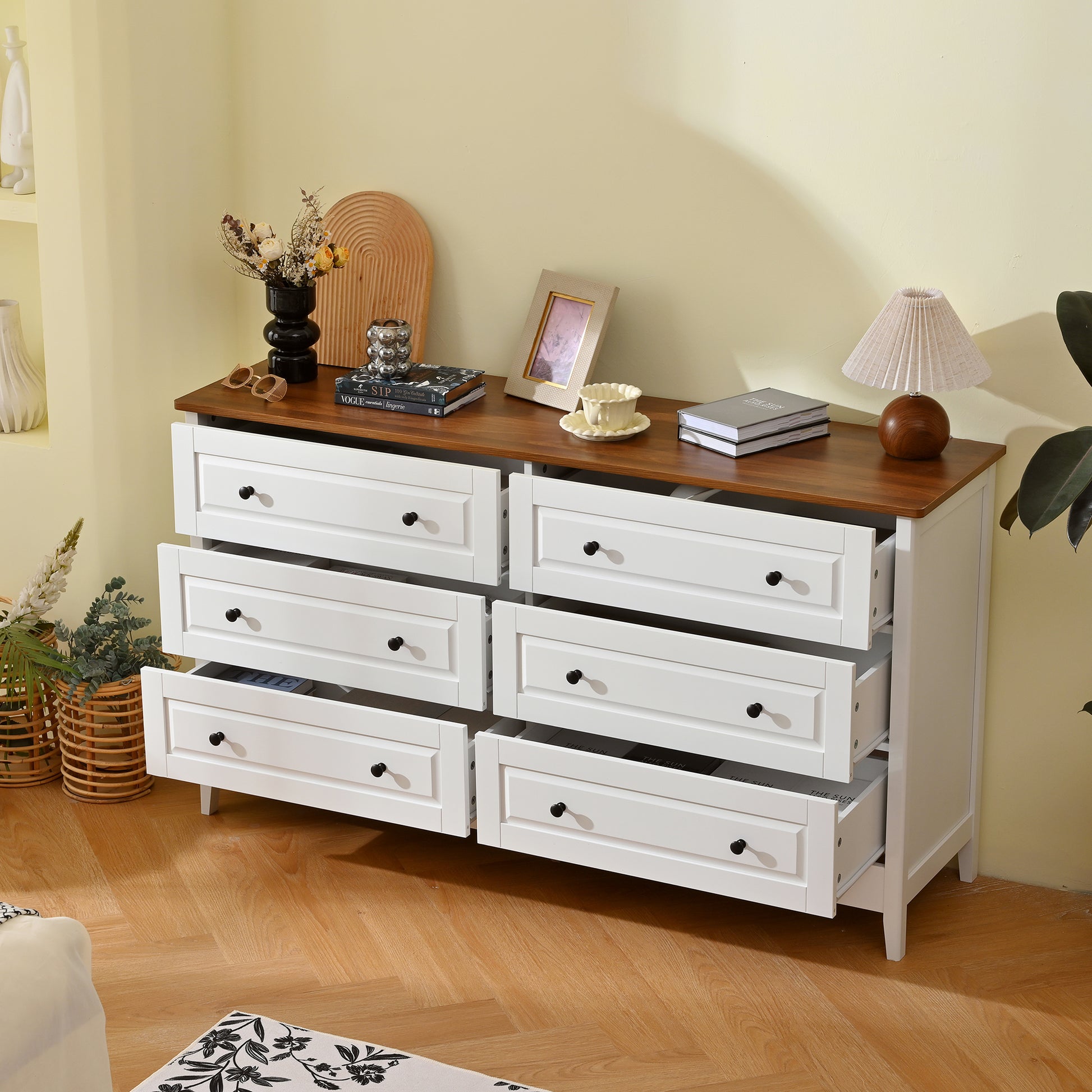 White Dresser with 6 Drawers - Bedroom Storage & Display