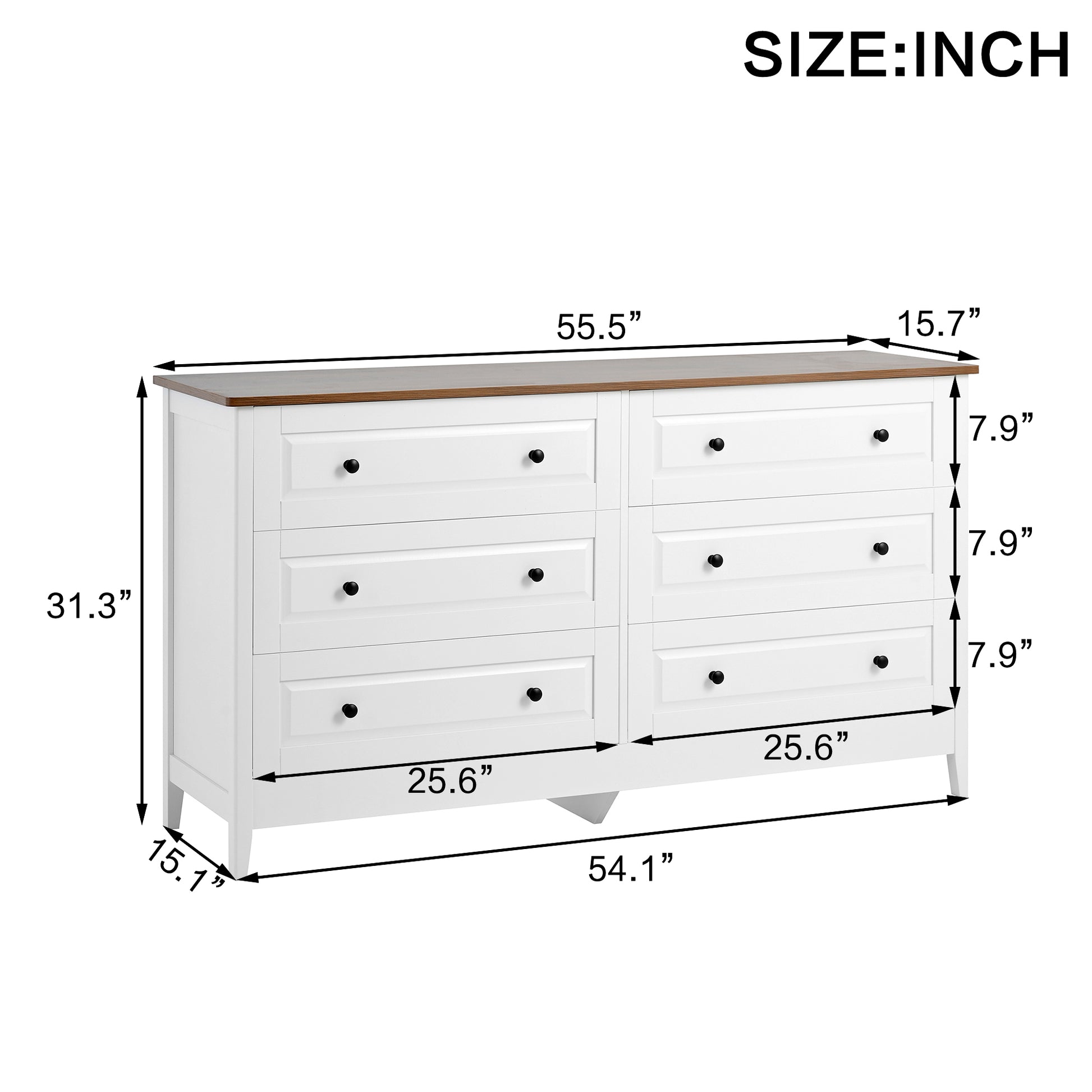 White Dresser with 6 Drawers - Bedroom Storage & Display
