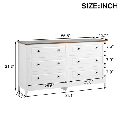 White Dresser with 6 Drawers - Bedroom Storage & Display