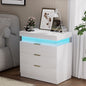 Nightstand with Charging Station and LED Lights,Night Stand with Sliding Top for Bedroom,Bedside Table with Drawers,Modern End Side Table,White.28.8''W x 17''D x 30.5''H.