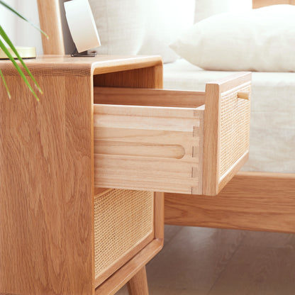Solid Wood Bedside Cabinet - Natural Oak Storage Nightstand for Bedroom