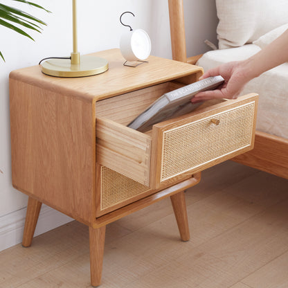 Solid Wood Bedside Cabinet - Natural Oak Storage Nightstand for Bedroom