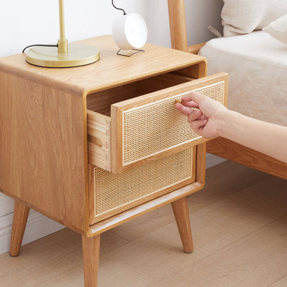 Solid Wood Bedside Cabinet - Natural Oak Storage Nightstand for Bedroom