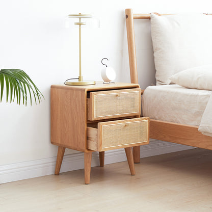 Solid Wood Bedside Cabinet - Natural Oak Storage Nightstand for Bedroom