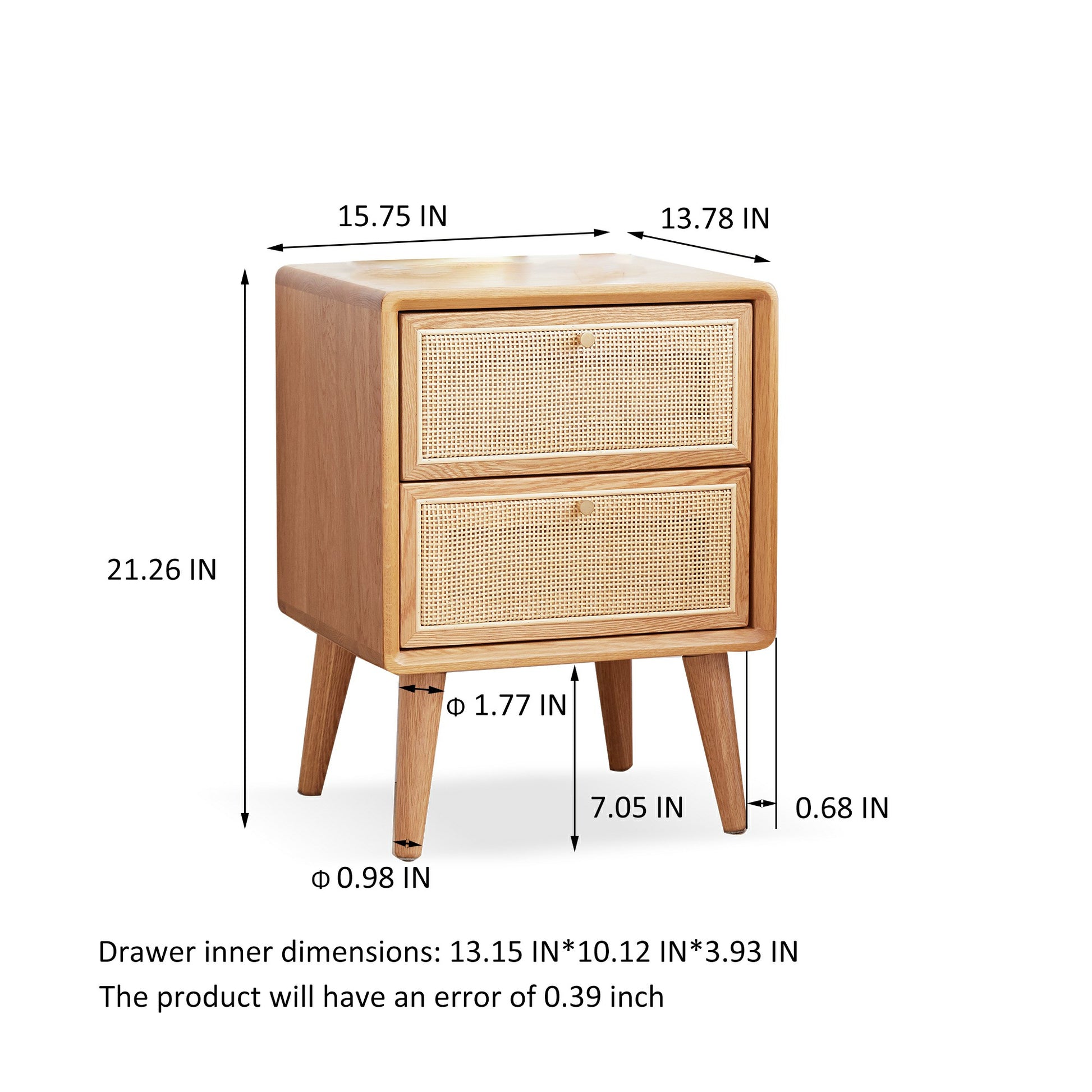 Solid Wood Bedside Cabinet - Natural Oak Storage Nightstand for Bedroom
