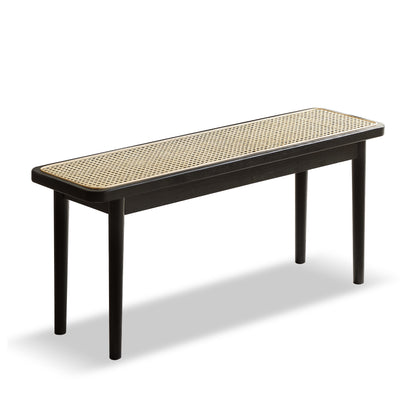 Modern Style Black Color Solid Oak Wood Dining Bench with Rattan Detail, Modern Bench for Bedroom End of Bed, Entryway Bench, Rattan Bench for Living Room (39.37" W x11.02 D x 16.92" H)