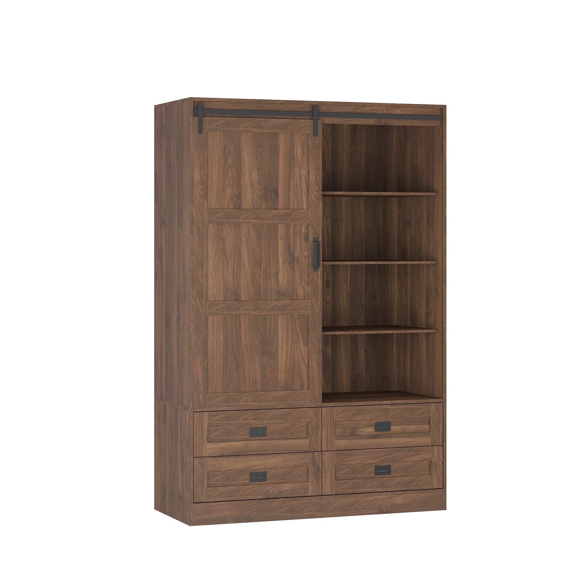 47" Wood Bedroom Wardrobe with Hanging Rod & Drawers