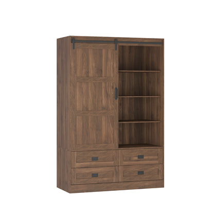 47" Wood Bedroom Wardrobe with Hanging Rod & Drawers